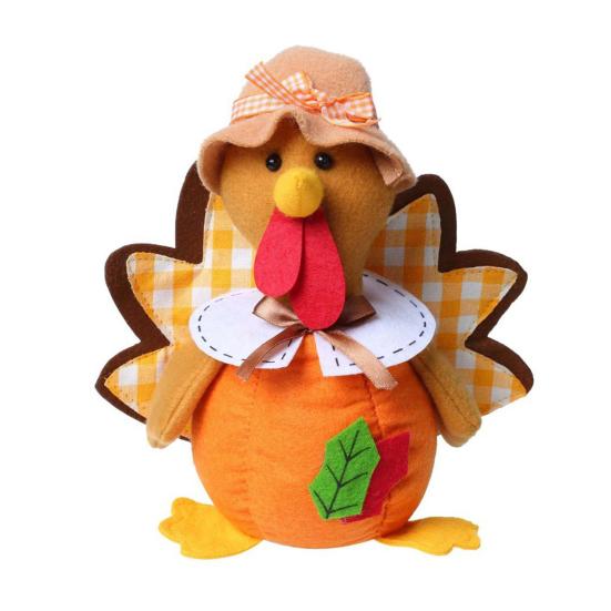 Seasonal Indoor Ornament Thanksgiving Plush Turkey Doll, Stuffed Animal Figurine, Autumn Soft Plushie Harvest Tabletop Decoration for Home Desktop