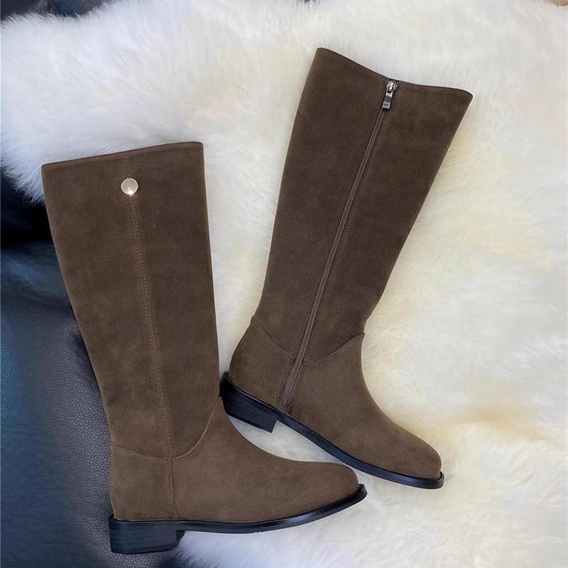 Винтажные женские ковбойские сапоги на низком каблуке модные замшевые современные рыцарские длинные ботильоны женские зимние боты 35 6120₽