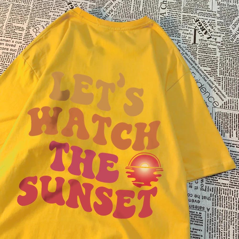 Let'S Watch The Sunset Printing Clothes Men Women Harajuku Summer Tshirt Cartoon Cotton T-Shirt Fashion Breathable Couple Tops