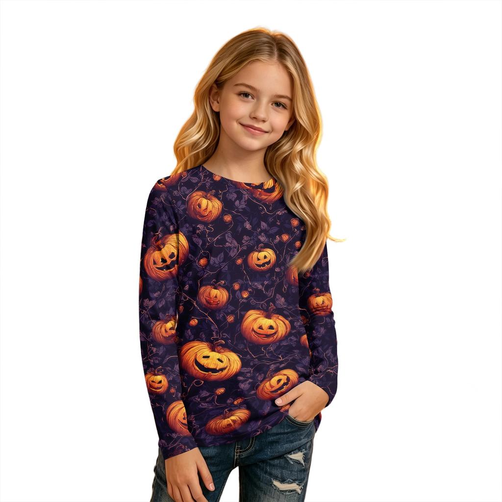Kids Halloween Printed T-Shirt Long Sleeve Neck Base Layer for Boys Girls