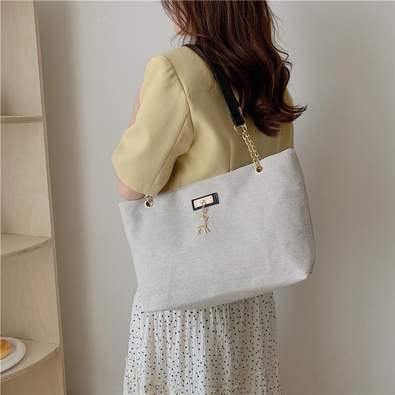 Large Capacity Vintage Style Casual Shoulder Bag For Women With Trendy Chain Handle