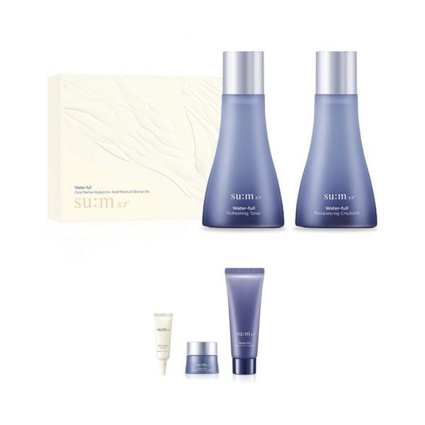 SU:M37 Water-full Care Marine Hyaluronic Acid Hydrating Basic Starter Kit (Toner 50ml, Emulsion 50ml, Gel Cream 10ml, Cleanser 40ml, Sun Serum 4ml)