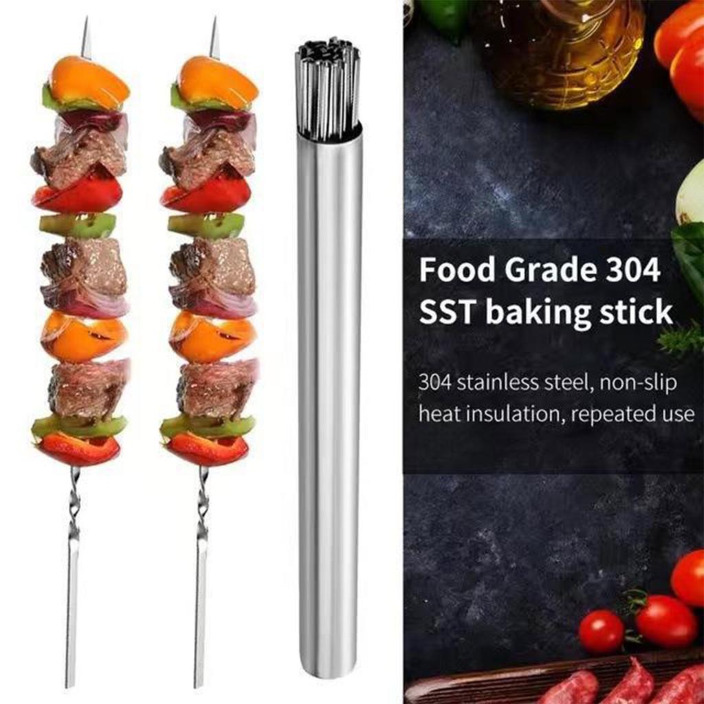 20 Stück wiederverwendbare Grillspieße, drehbare flache Grillspieße aus Metall für Grillen im Garten und Hof