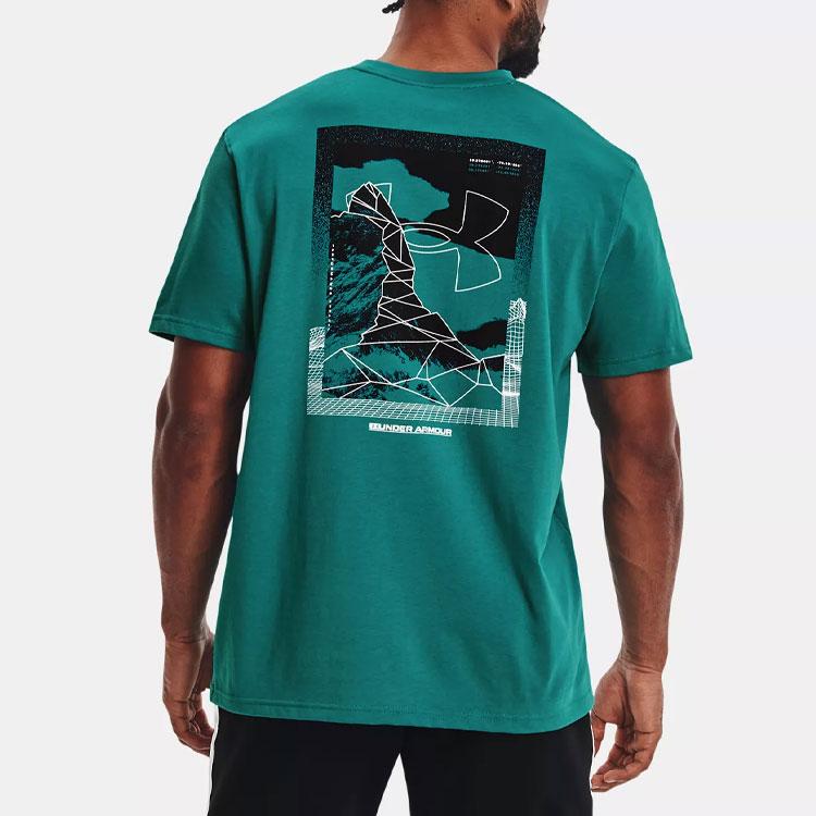 Under Armour Logo Print Crew Neck Short Sleeve T-Shirt Men Tops Aqua-Green 1370533-452