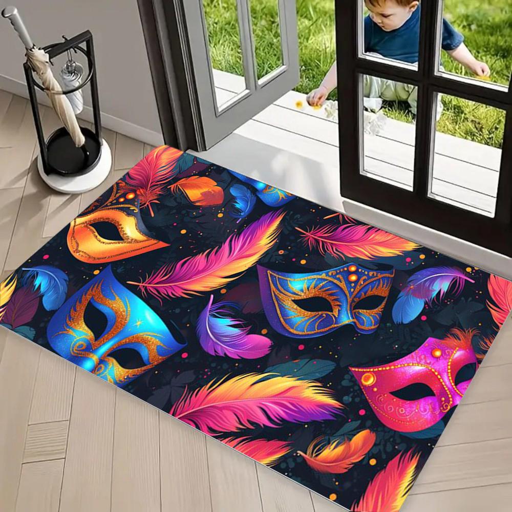 Carnival Mask Carpet Mat Rug Exquisite & Glamorous Home Decoration with Deep Purple Tone for Front Door Entrance Door Mat