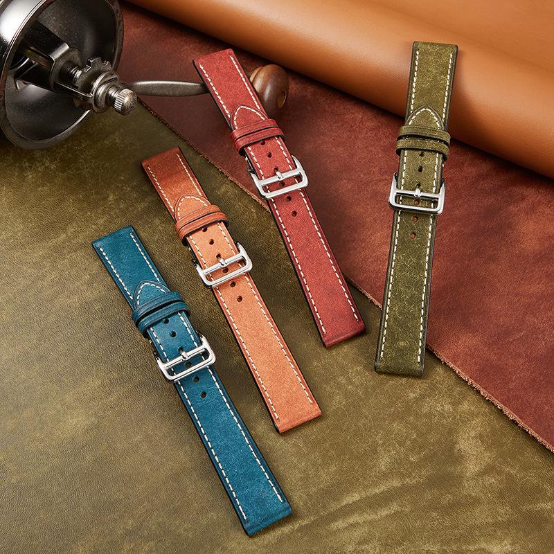 Vintage Italian First Layer Cowhide Watchband 20mm 22mm Handmade Vegetable Tanned Leather Watch Strap Men Wristband Bracelets
