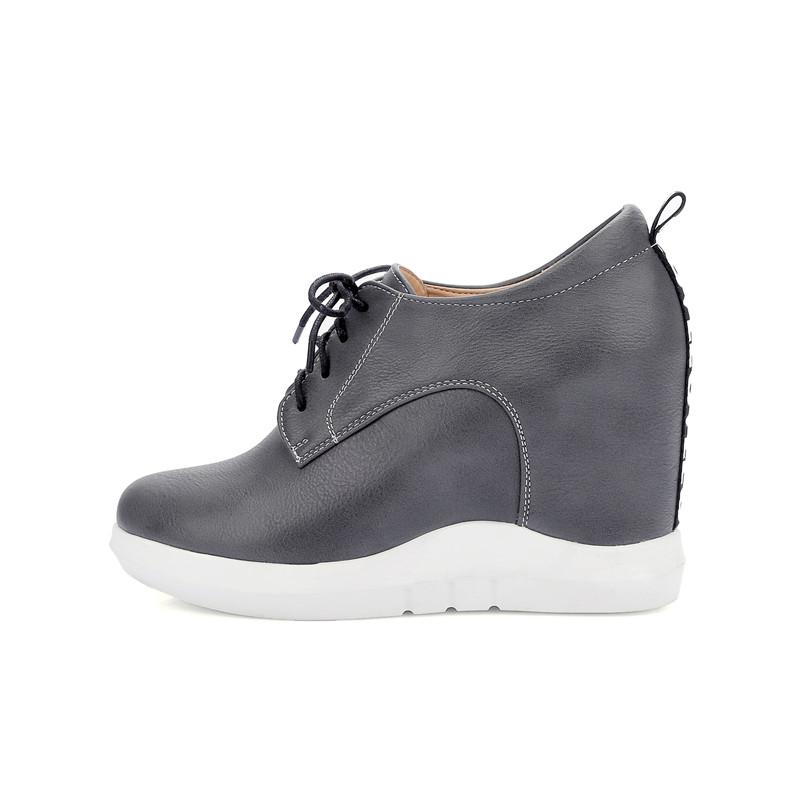 Women's Slope Heel Single Shoes Spring and Autumn Inner Height Increase Casual Lace-up Low-top Shoes