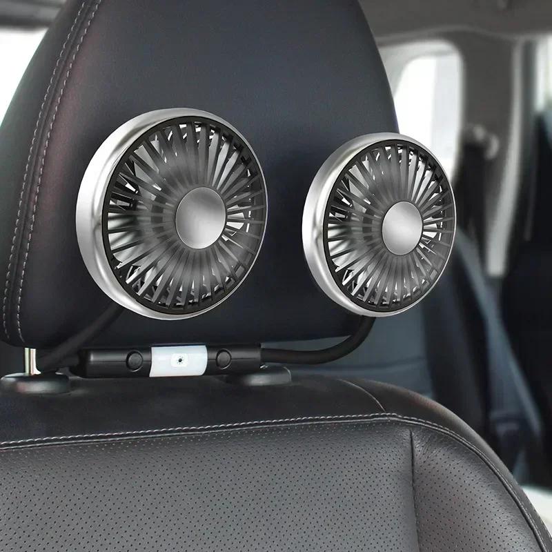 Motorcycle Car USB Fan Double Head Cooling Fan with LED Light 360 Adjustable Auto Headrest 3 Speed Air Cooler Accessories Amagi