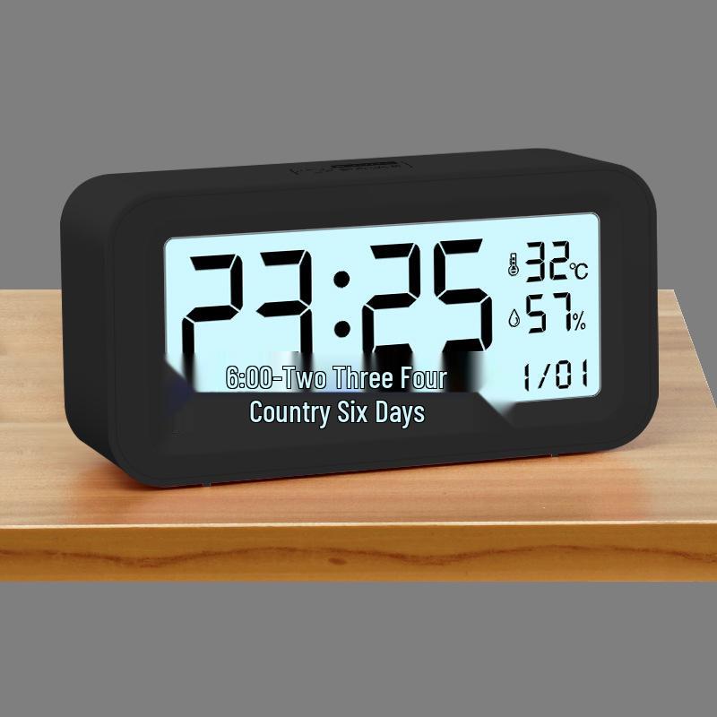 

Студенческие умные бесшумные электронные часы - Работают от батареек с будильником высокой громкости, дисплеем температуры и влажности для спальни 351 Battery Version English чёрный