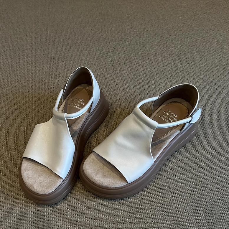 French Platform Open-toed Sandals Women's 2025 New Retro Versatile Velcro with Skirt Commuter Roman Sandals