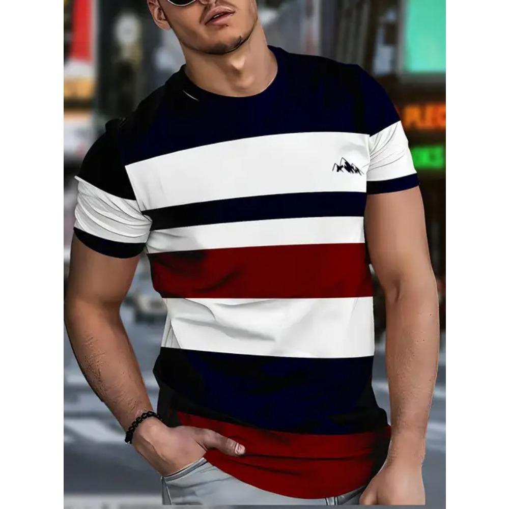 Summer Round Neck 3D Gradient Print Top Fashionable Casual Short Sleeved Men's T-shirts