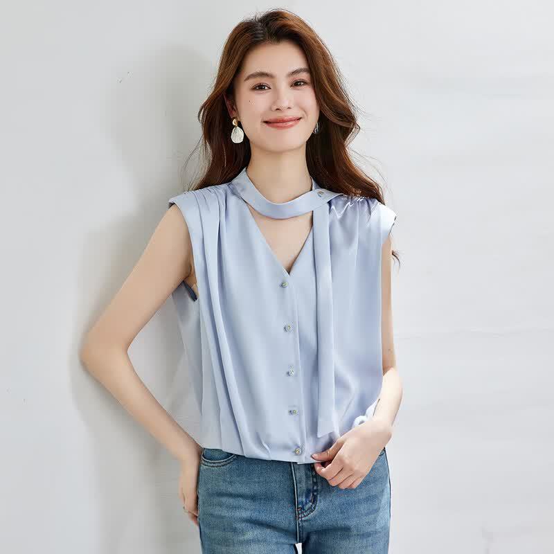 CARBAMMI Women s Sleeveless V-Neck Chiffon Blouse M