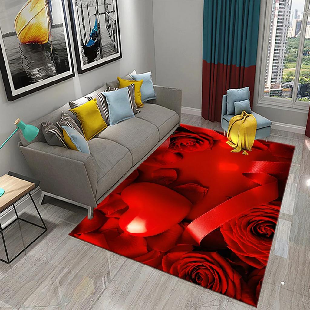 Colorful Rose Carpet Romantic Flower Mat Area Rugs Home Decor for Bathroom Entrance Non-Slip Floor Mat Living Room Bedroom Rugs
