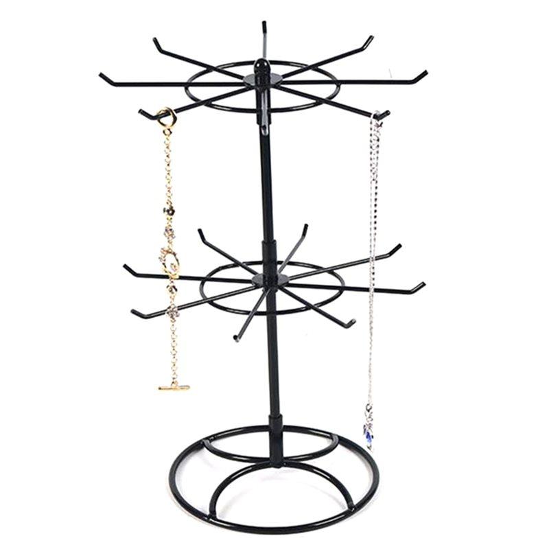 2025 Trend Rotating Jewelry Display Stand For Hanging Earrings Rings 2 Tier Round Metal Necklace Organizer For Watches Bracelets