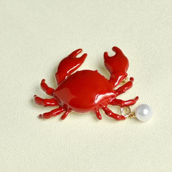 Brosche Pin Böhmischer Stil Kunstperlen-Dekor Krabbenform Zinklegierung Pin mit Handbemaltem Finish Mäntel Anzüge Pullover Kleider Abzeichen