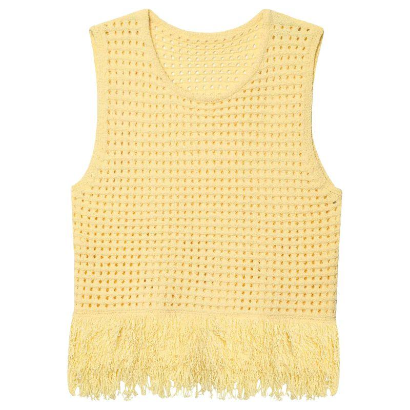 Zaprha 2025 Autumn New Sweet Plaid Knitted Tassel round Neck Sleeveless Vest Top 4331027