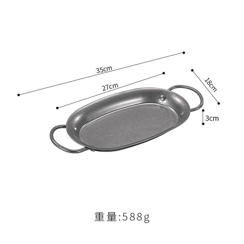 

Vintage Stainless Steel Dining Plate Silver Steak Plate Double Ear Fish Dish Fruit Plates Salad Bowl Serving Plates Snack Tray