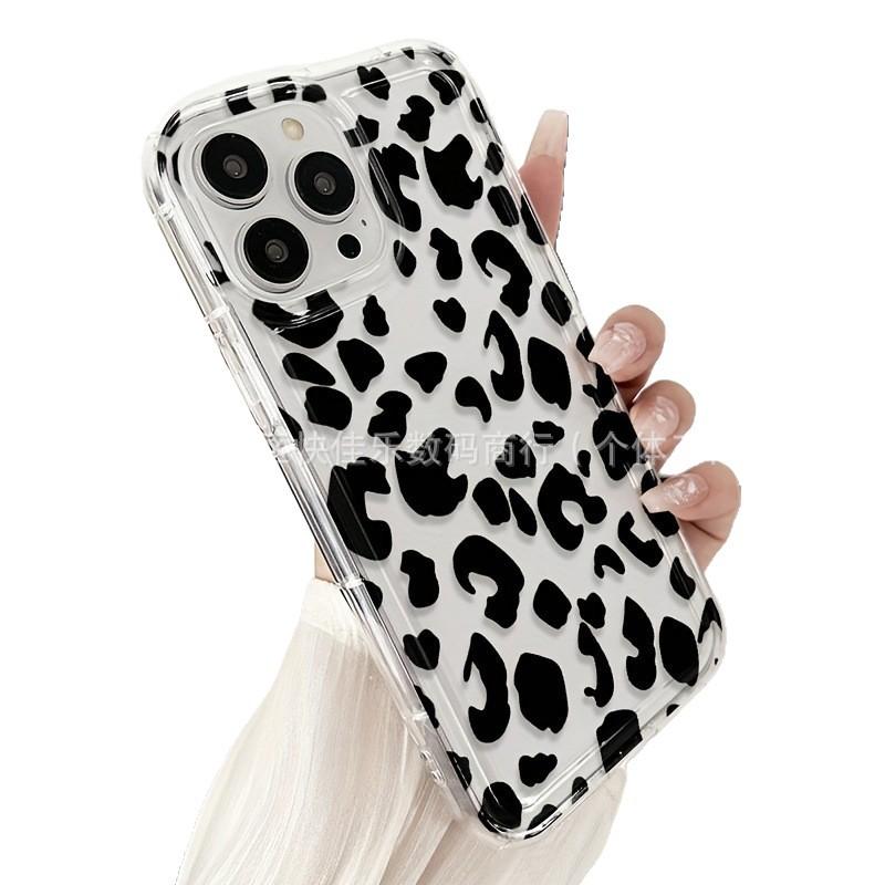 Transparent airbag black leopard print iPhone15promax Apple 14/13 anti-drop 11 mobile phone case 16/17 trend