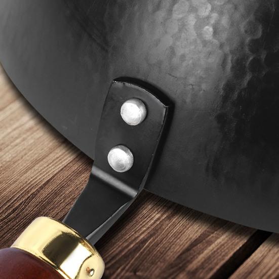 Hammered Texture Mini Iron Wok Coating-Free Frying Pan Non-Stick Flat Bottom Pan for Electric Induction Gas Stoves