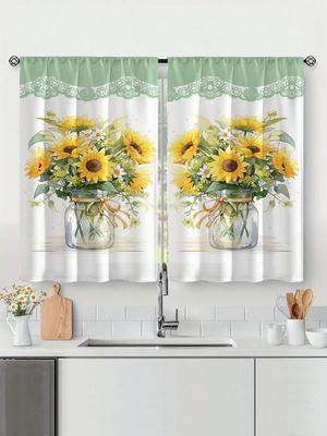 Panel Set Sunflowers Window Curtains Treatments Drapes Kitchen Dining Room Bedroom Living Curtain Polyester With Rod Pocket Washable Great Ready