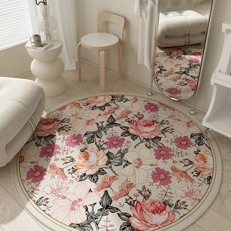 Round Carpet Living Room Decoration Study Chair Floor Mat Home Decor Flower Rug Bedroom Non-slip Area Rugs