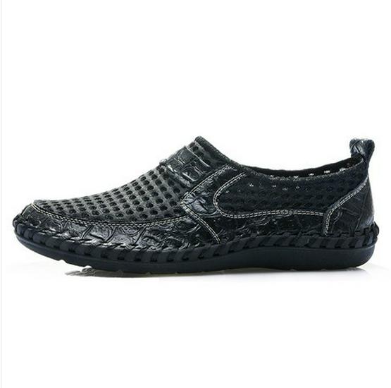 Men's Breathable Crocodile Pattern Mesh Shoes, Genuine Leather, Large Size, Summer Collection.