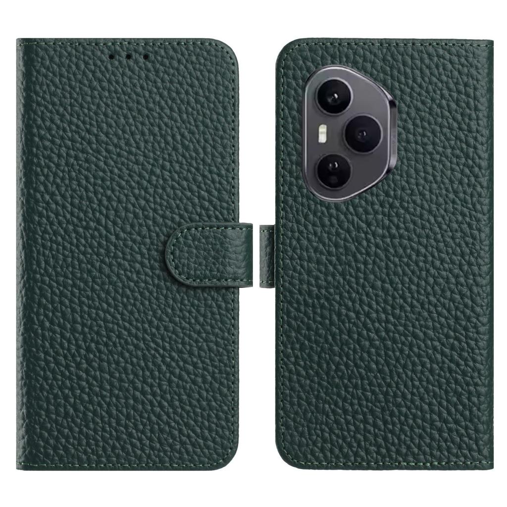 For Honor 400 Pro 5G (Global) Case Wallet Stand Litchi Texture Genuine Cow Leather Flip Phone Cover