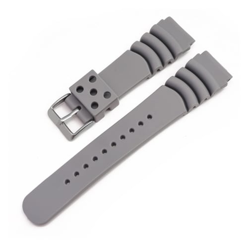 Small Shop Diving Fluoro Rubber Watch Band 20mm 22mm 24mm Waterproof Sports Wrist Bracelet Watch Strap Fits Casio, Seiko, Diver, Scuba (Grey Silver Bu