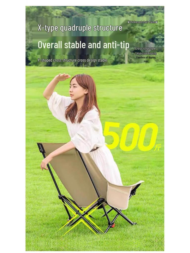 Cadeira Lunar Metálica Dobrável Portátil para Exterior - Design de Encosto Baixo para Acampamento e Piqueniques