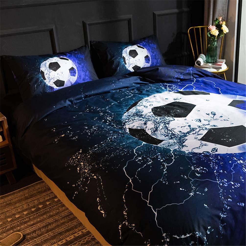Blue Football Three-Piece Quilt Cover 3D Digital Printing Bedding Set D Bed Cover
