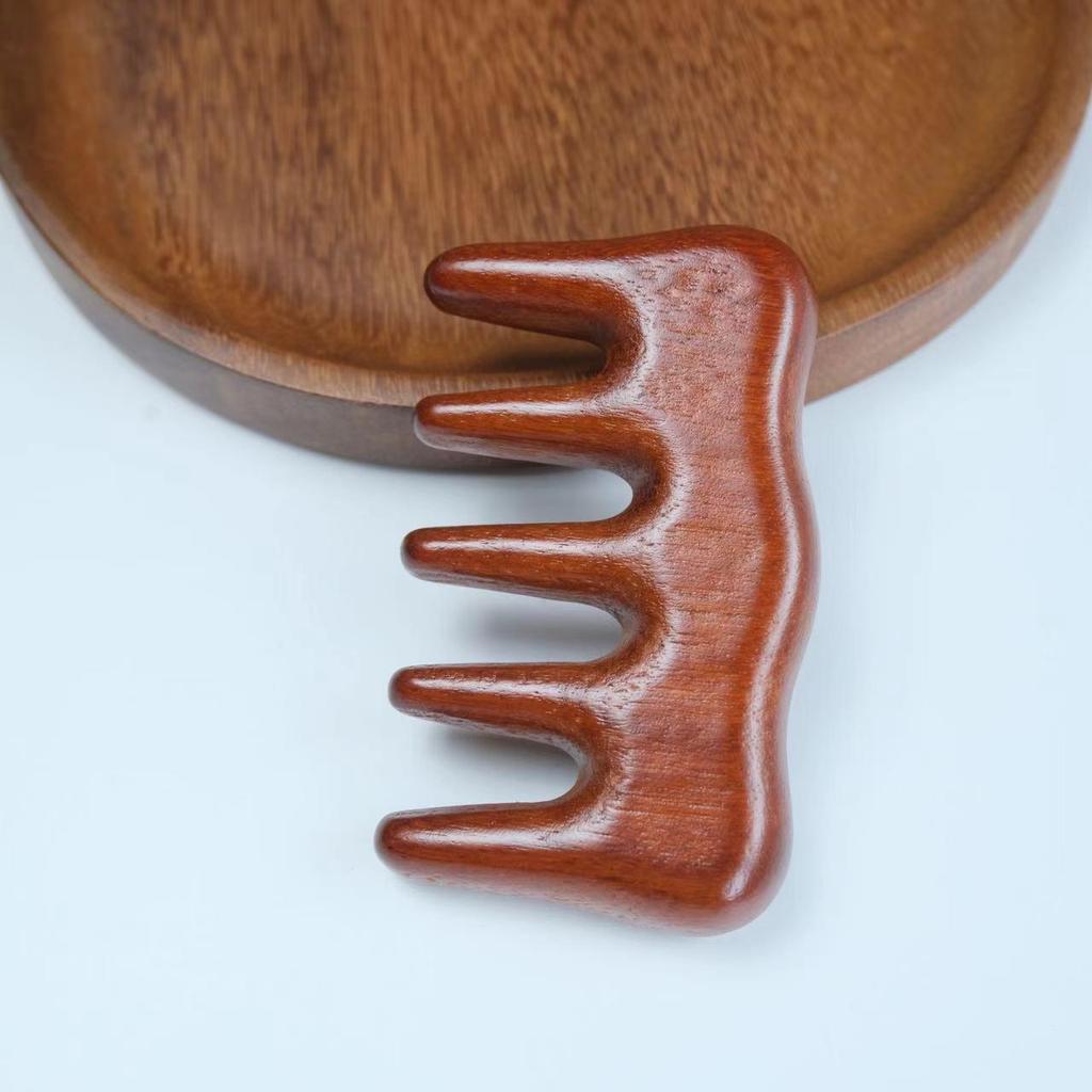 Goldener Seidensandelholz Tragbarer Multifunktionaler Fünfzahniger Hölzerner Massagekamm