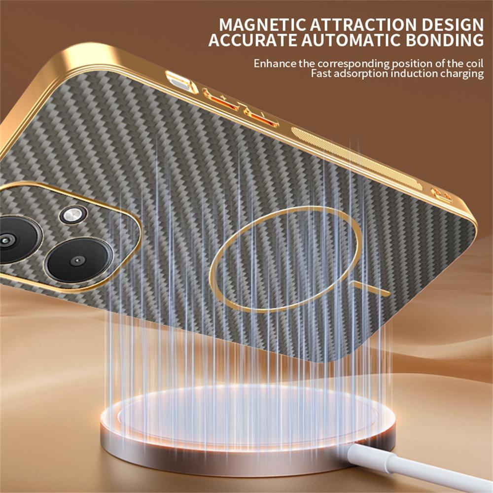 Phone Case For Xiaomi Redmi 13C 5G/13R 5G/Poco M6 5G Carbon Fiber Textured Electroplated TPU Back Cover