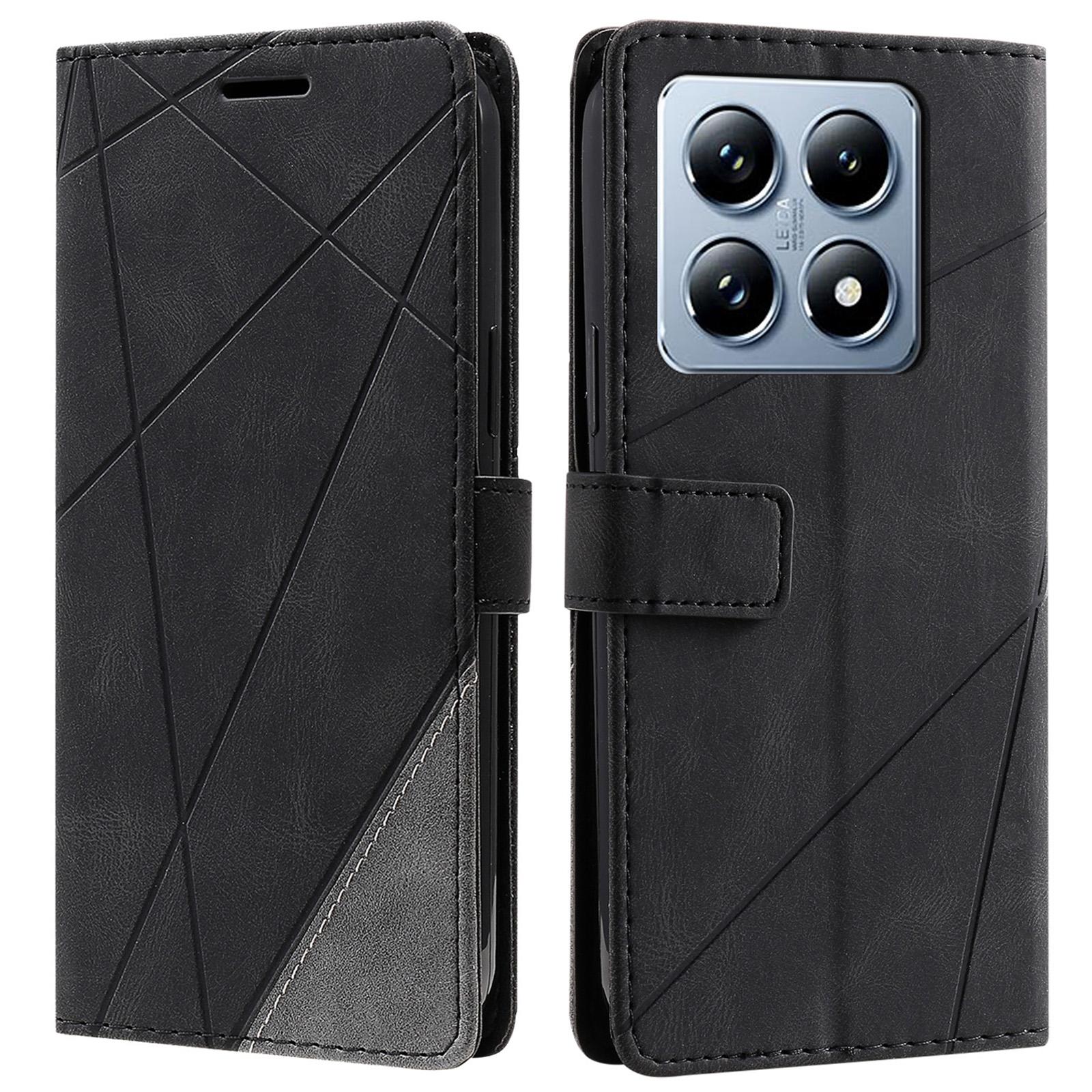 

For Xiaomi 14T Case Imprinted Lines PU Leather Splicing Wallet Phone Cover E