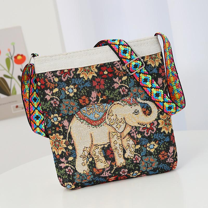 New embroidered messenger bag elephant owl pattern cloth bag going shopping carry-on bag