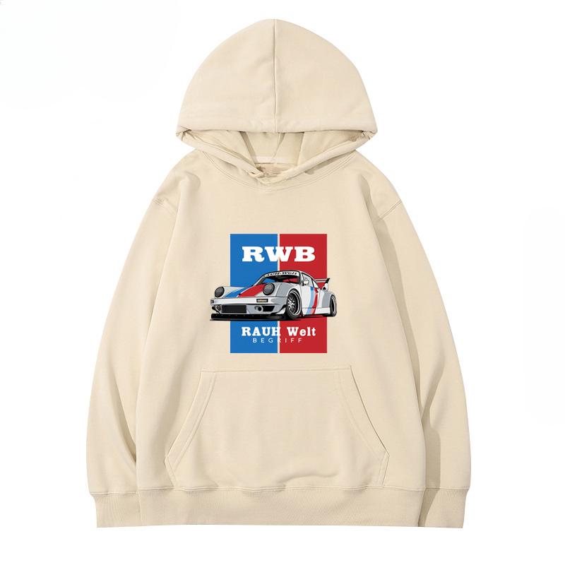 RWB Upravené auto 911 M Bílá mikina s kapucí Pánská Dámská stejného modelu 2024 Nová podzimní a zimní volnočasová volná 100 Top oblečení