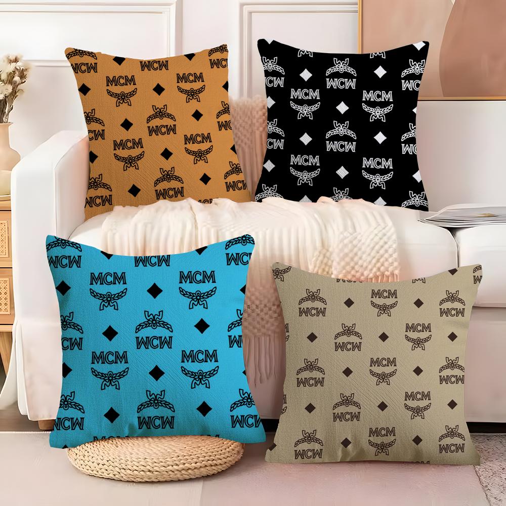 Texture M-C-M Fashion Cushion Cover Soft Plush Fabric Double-Sided Printed Sofa Cushion Cover for All Seasons Home Decor Gift
