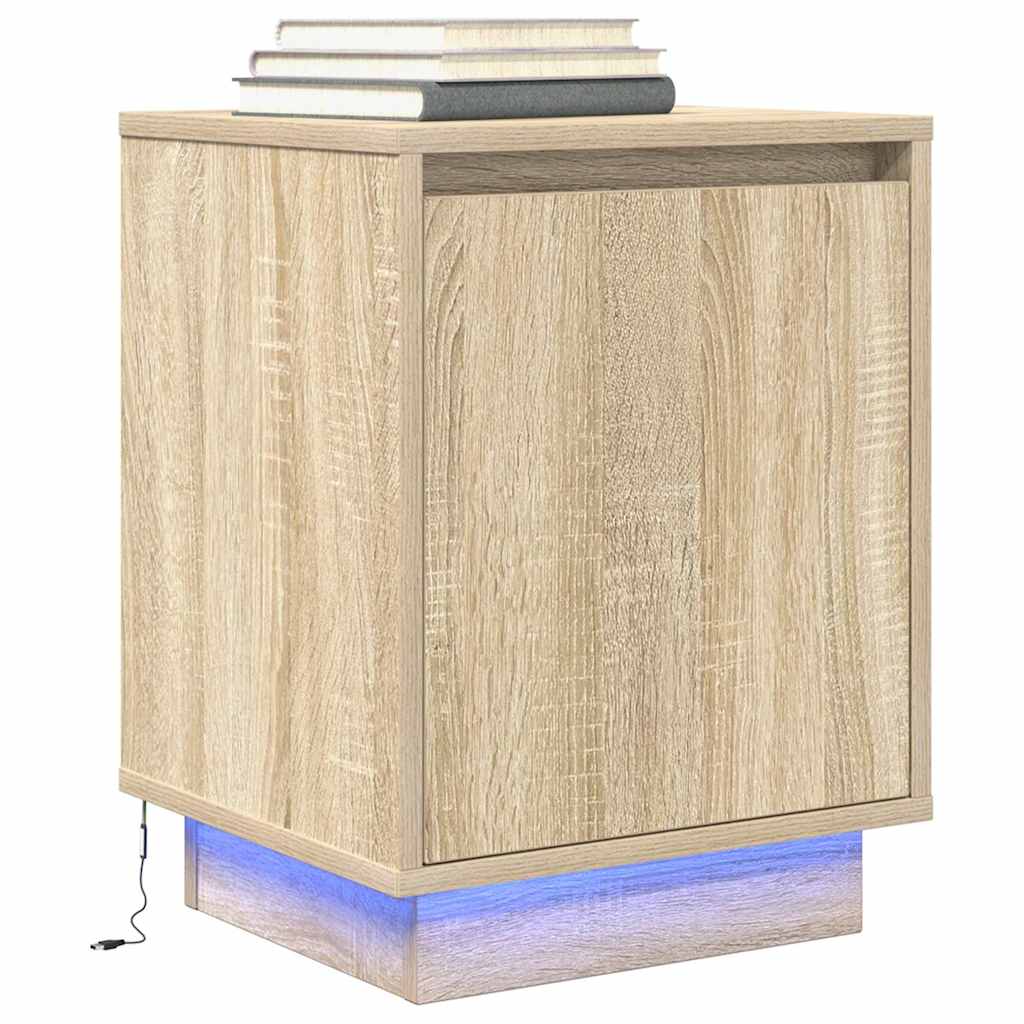 Nightstand with LED Lights Sonoma Oak 38 x 34 x 50 cm
