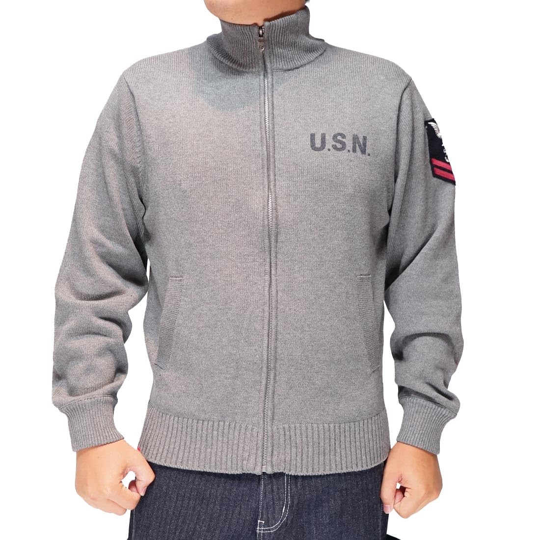

AVIREX Naval Stand Collar Zip Knit Jacket Sweater for Men (XL, Oxford)