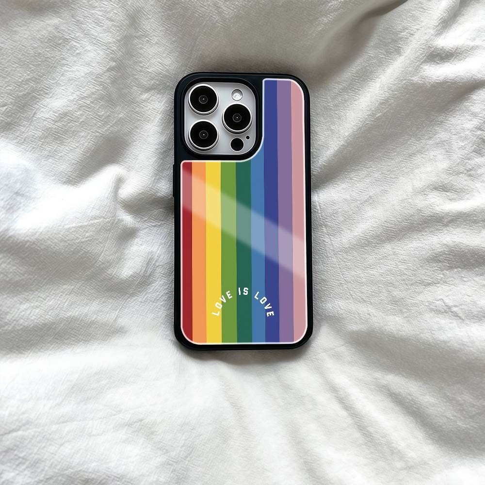 Rainbow Love Is Love Pride Phone Case Black Hard Plastic Phone Case For Iphone 17 Air 16 15 14 13 12 11 Pro Max PC TPU Ins Case