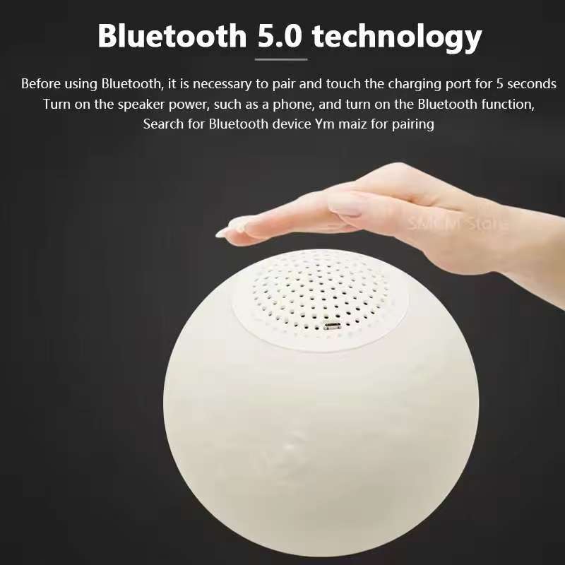 Lâmpada da Lua de Levitação Magnética com Rotação de 360 Graus, Alto-falante Bluetooth, Subwoofer Sem Fio, 7 Cores, Caixa de Som Flutuante Suspensa