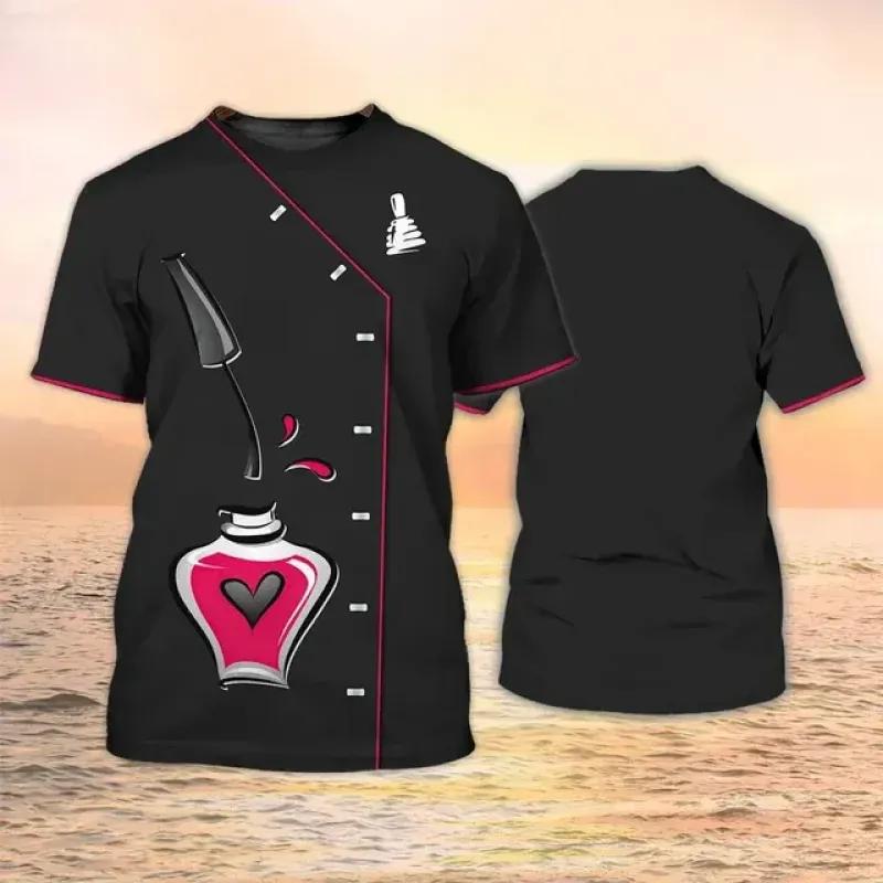 Manicurist Shirt Women's T-shirt 3D Nail Polish Printed Harajuku Short Sleeve Tees Summer Fashion Pullover Female Casual Tops