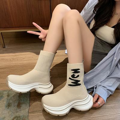 Fashion 2024 Autumn Winter New Platform Socks Shoes Women Thick-soled Casual Net Knitted Short Boots Fashion Sport Women Botas De Mujer