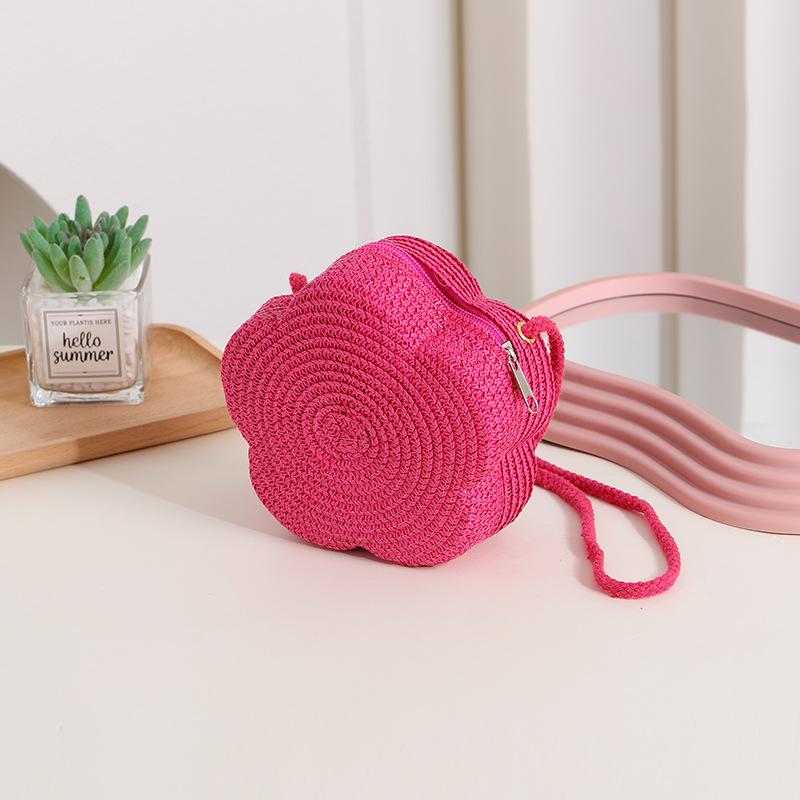 Runde Blumenform Strohtasche Damen Gewebte Crossbody Strandtasche für Damen Mädchen Rattan Umhängetaschen Bonbonfarbe Kleine Handtasche