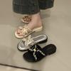 2025 New Flat-bottomed Fairy Beach Out One-word Cool Slippers Pearl Small Fragrant Wind Cool Slippers Women's Summer Wear