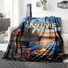 Lakeside Cabin At Sunset With Fire Pit And Rocking Chairs Multipurpose Personalized Blanket Personalized Name Soft Warm Cozy Perfect For Sofa Couch