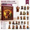 Acrylic Holiday Tree Decorations 2026 Highland Cow Advent Calendar, 2D Flat Festive Collectible Pendants Ornaments, 24 Days Christmas Countdown