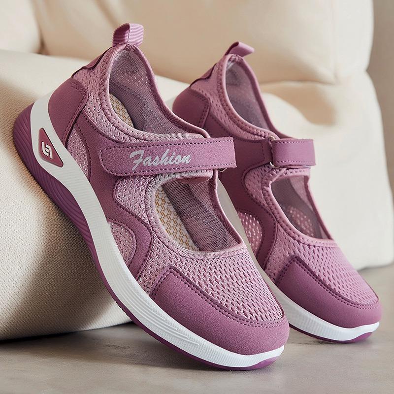 Versatile Middle-aged and Elderly Mother's Shoes, Soft Sole, Non-fatiguing Flat Shoes, Breathable Hook-and-loop Casual Shoes.