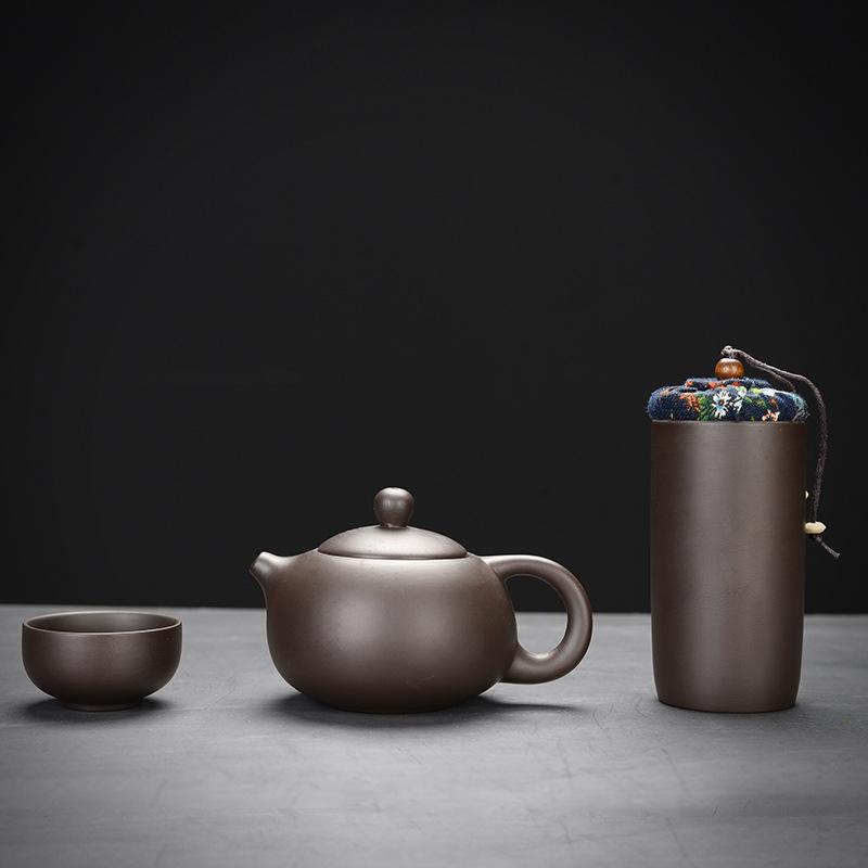 Purple sand express cup tea set, one pot of four cups with gifts, portable travel tea set
