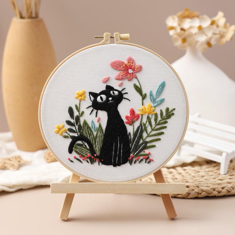 New Cat Embroidery Diy Handmade Material Kit Embroidery Kits