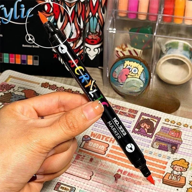 Double-Ended Dual-Color Acrylic Marker Pens Soft Brush Tip Art Markers for Kids Drawing Painting Coloring Sketching Doodling